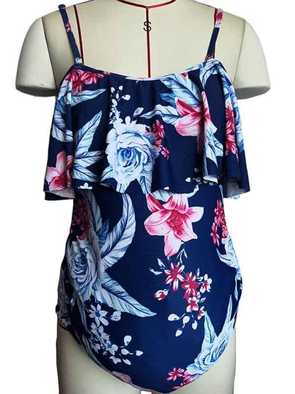 Cold Shoulder Floral Flounce Maternity One Piece Swimsuit