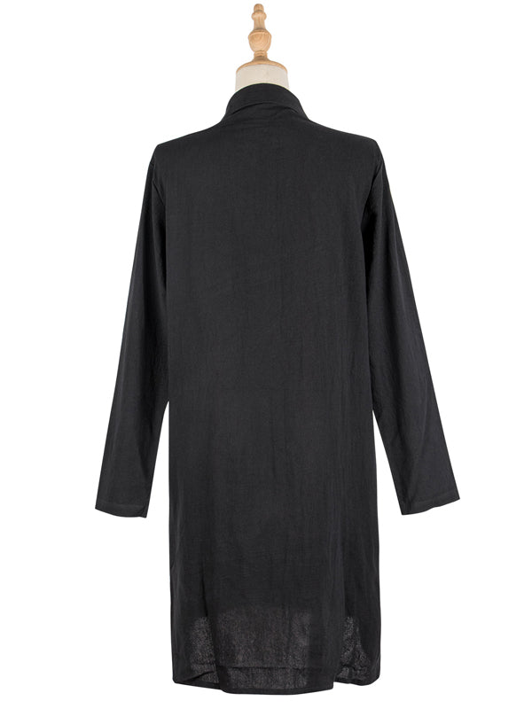 Casual Solid Color V-Neck Lapel Buttoned Half Sleeves Mini Dress