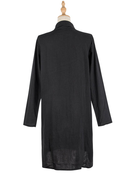 Casual Solid Color V-Neck Lapel Buttoned Half Sleeves Mini Dress