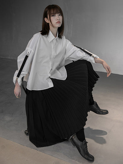 Stylish Solid Color Irregular Empire Waisted Pleated Skirts