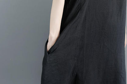 Casual Summer Short Sleeve Black Pockets Slit Dress