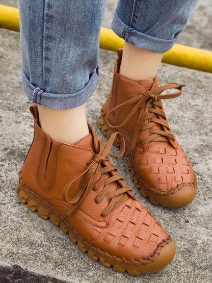 Solid Color Leather Bandage Booties