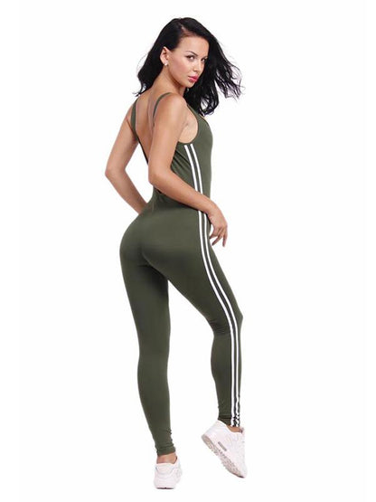 Striped Backless Athletic Jumpsuits