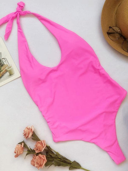 Halter-neck Backless Plain Bikinis Swimwear