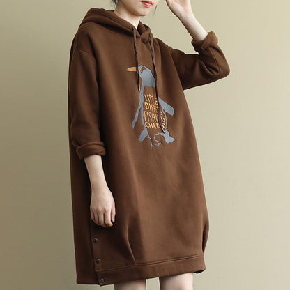 Buykud Autumn Winter Embroidery Plus Velvet Casual Hoodie