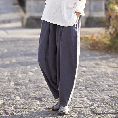 Buykud Comfort Pure Color Ramie Harem Pants