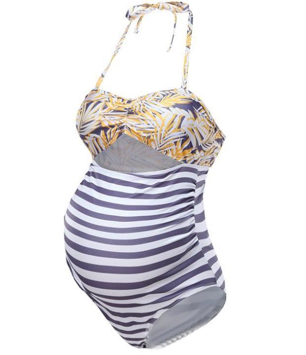 Spaghetti-Neck Striped &Printing One-Piece Maternity Swimwear