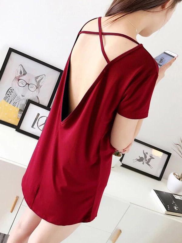 Leisure Solid V-Back Dress Pajama