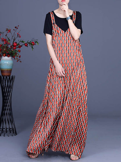 Original Two Pieces Floral Sleeveless Jumpsuits+T-Shirts Sets