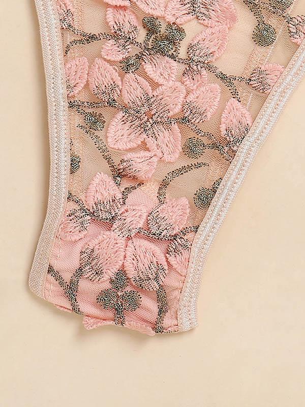 Embroidered See-Through Bandage Bodysuit Lingerie