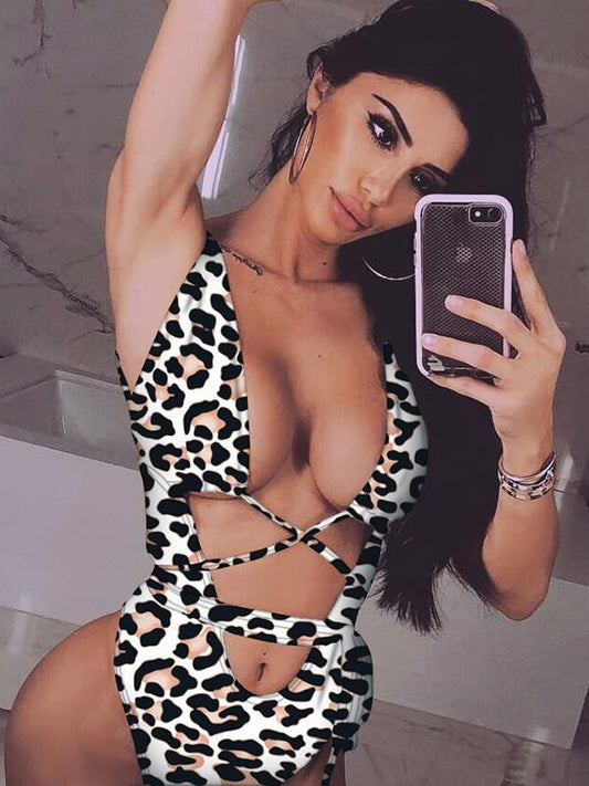 Leopard&Snakeskin Scrunch One Piece Swimsuit