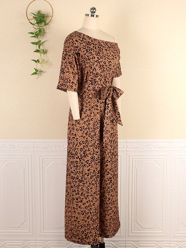 Original Leopard Tied Round-Neck Sloping Shoulder Jumpsuits