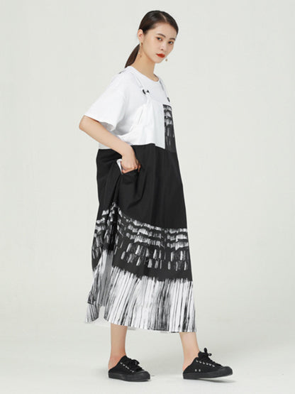 Stylish Irregular Graffiti Printed Split-Joint Strap Dress
