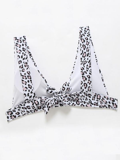 Snake-Print Deep V-Neck Split Bikini Swimsuit