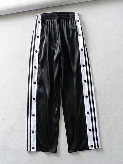 Contrast Color Loose Casual Wide Leg Pants Bottoms