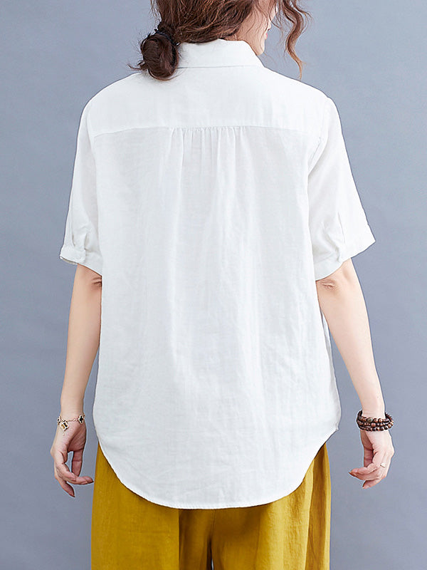 Original Leaves Printing Lapel Blouse