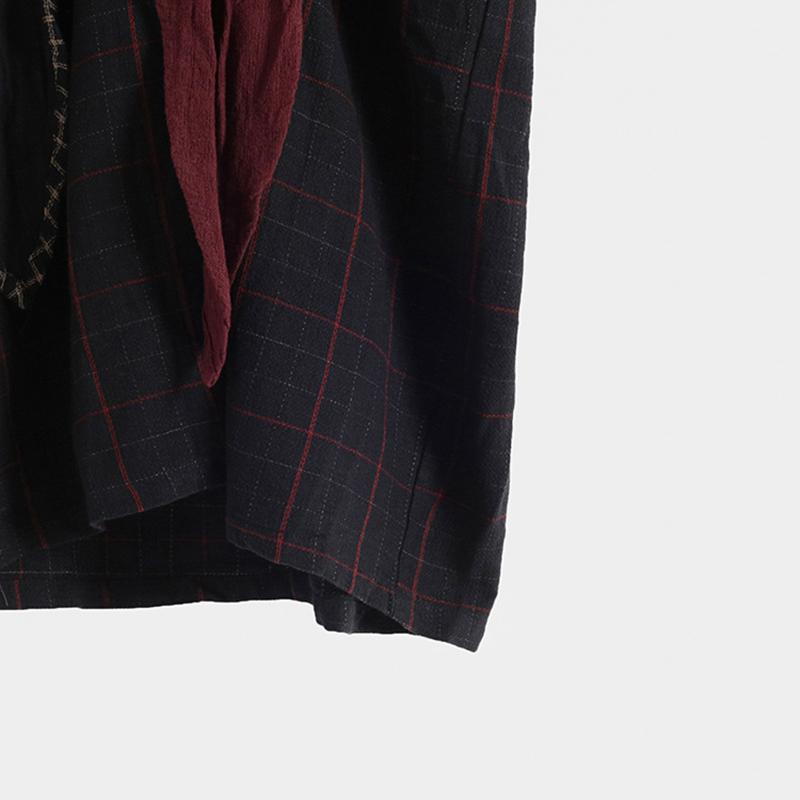 Buykud Cross Splicing Plaid Lacing Retro Casual Dress