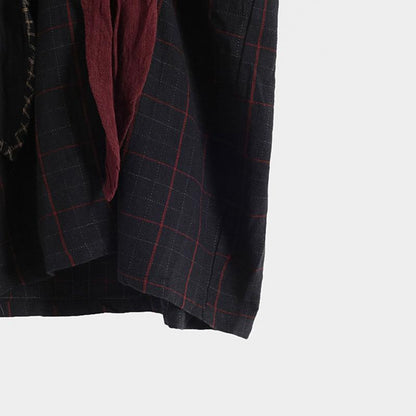 Buykud Cross Splicing Plaid Lacing Retro Casual Dress