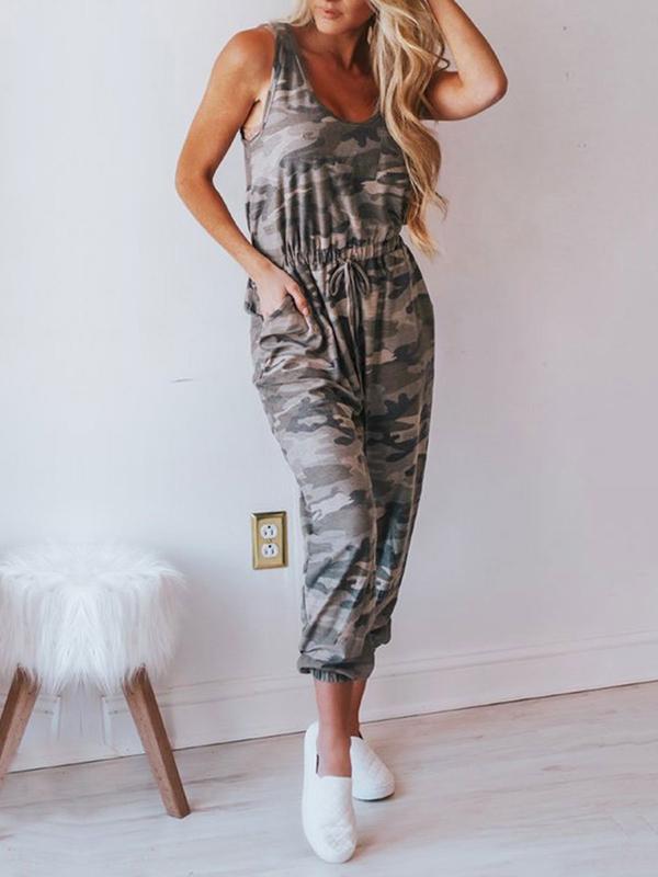 Camouflage Printed Sleeveless Jumpsuits Bottom