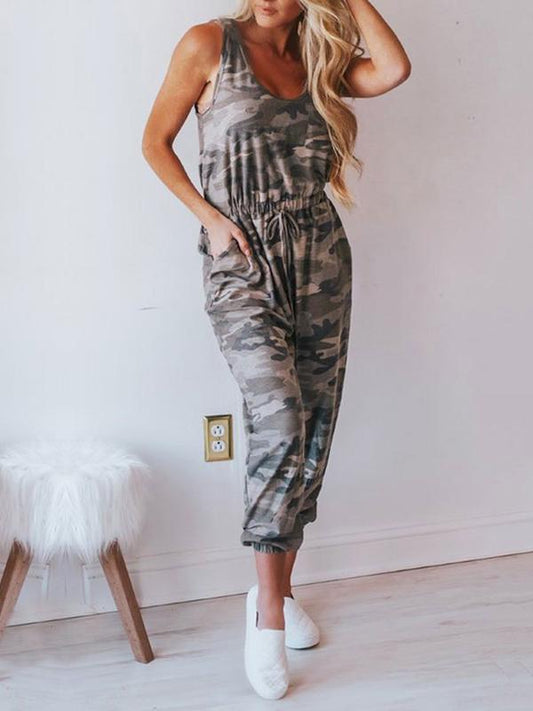 Camouflage Printed Sleeveless Jumpsuits Bottom