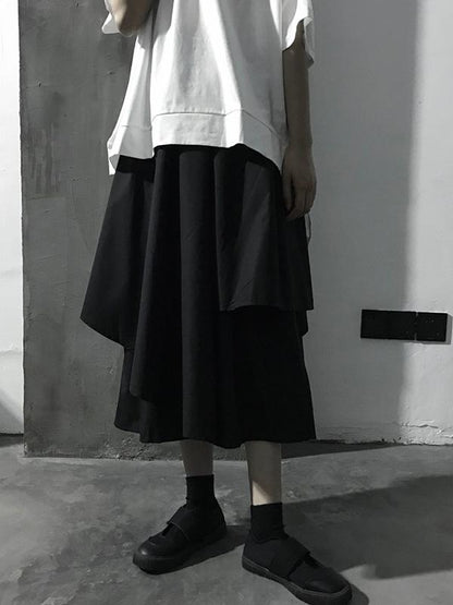 Loose  Asymmetric Tiered Solid Wide Leg Pants