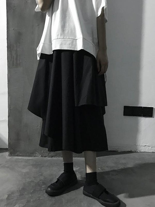 Loose  Asymmetric Tiered Solid Wide Leg Pants