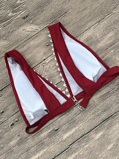Plain Lace Tie Side Bikini Swimsuit