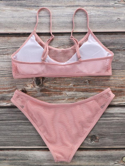 Tulle Padded Solid Bikinis Swimwear