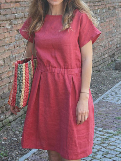 2 Colors Elastic Waist Midi Dress