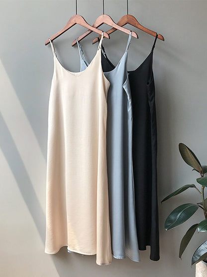 Urban Solid Color Spaghetti-Neck Loose Midi Dress