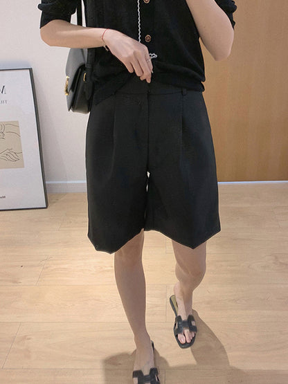 Original Pleats Empire Solid Wide Leg Shorts