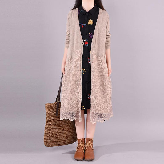 Buykud Lace Stitching Casual Elegant Loose Coat