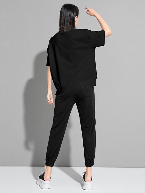 Fashion Asymmetric Irregular Clipping Split-Side Round-Neck T-Shirt