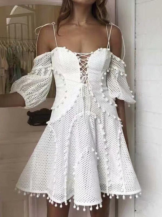 Hollow Spaghetti-neck Mini Dresses