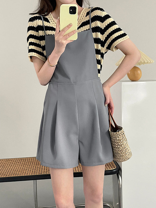 Simple Black White Contrast Color Striped Knitting T-Shirt