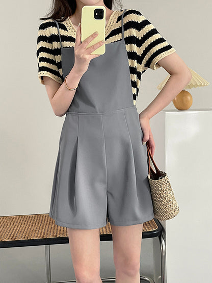 Simple Black White Contrast Color Striped Knitting T-Shirt