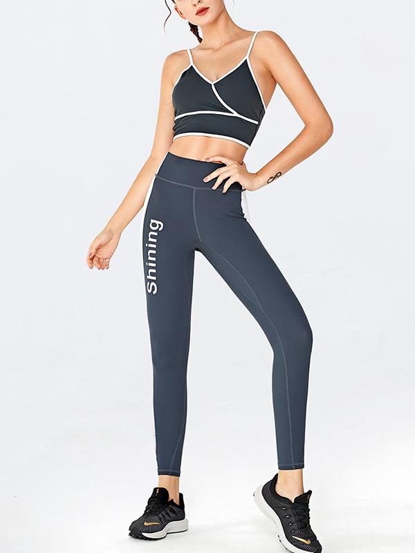 Sexy Spaghetti-Neck Contrast Color Letters Printed Yoga Suits