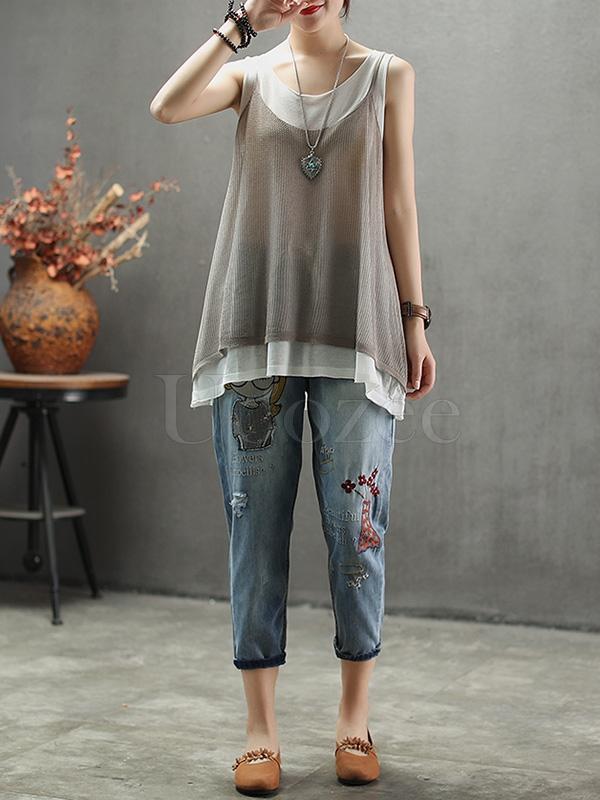 Casual Jean Embroidered Pants