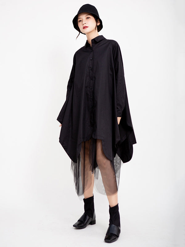 Urban Black&White Lapel Long Sleeves Shirt Dress