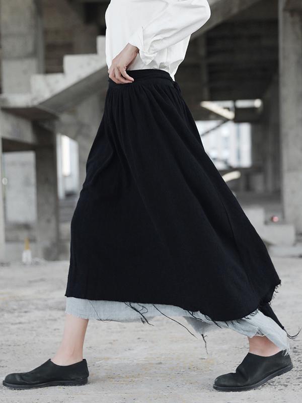 Ramie Cotton Split-joint Skirt Bottom