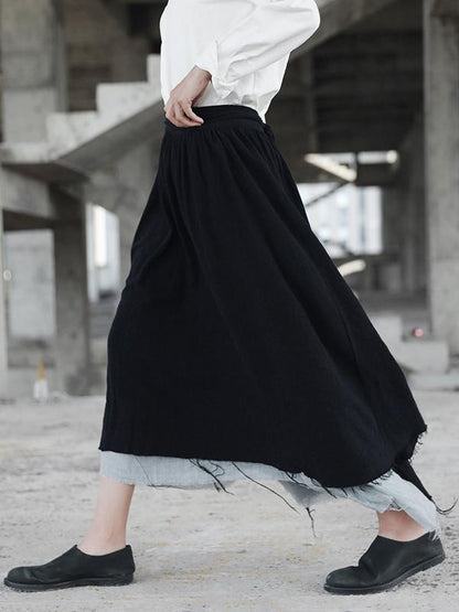 Ramie Cotton Split-joint Skirt Bottom