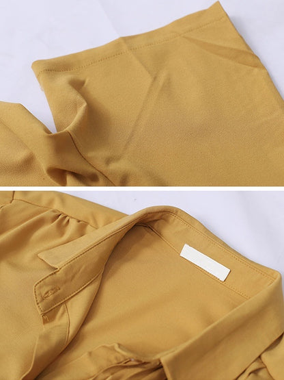 Stylish Split-Joint Pleated Belted Lapel A-Line Short Sleeves Midi Dress