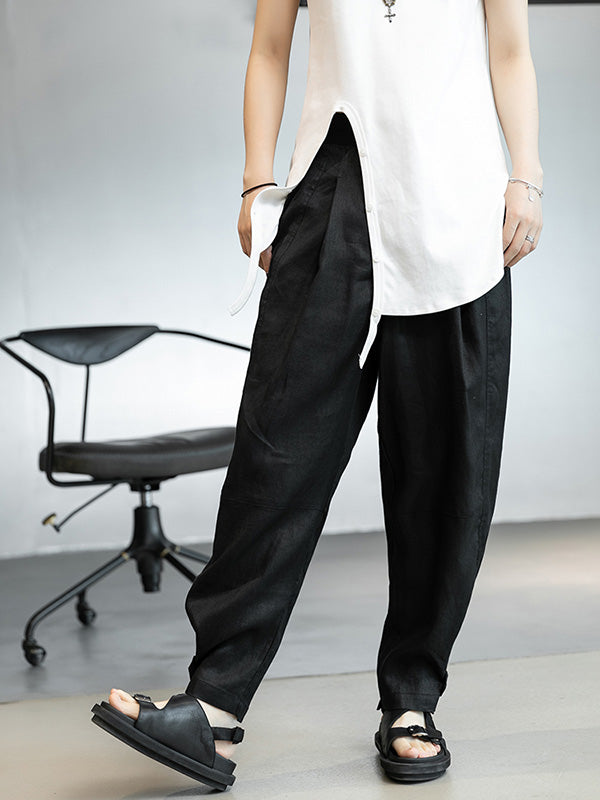 Casual Linen Solid Color Wide Leg Loose Pants