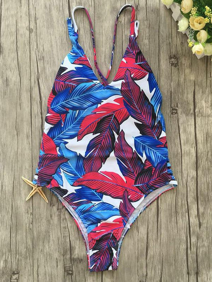 Digital Printed Backless One-piece Swimwear