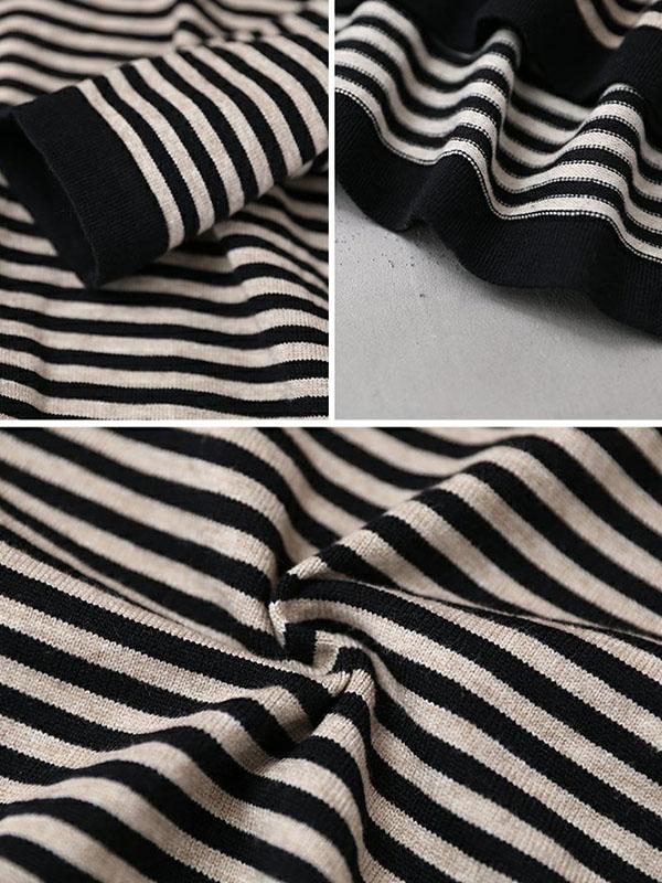 Buykud Ultra-loose Classic Striped Round Neck Blouse