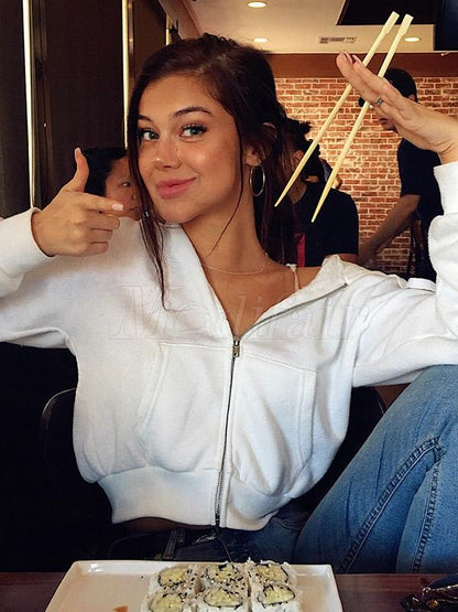 Simple White Short Hoodies & Jackets
