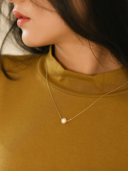 Simple Long Sleeves Elastics Solid Color High-Neck T-Shirts Tops