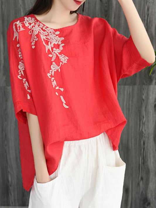 Loose Embroidered Cotton T-shirt