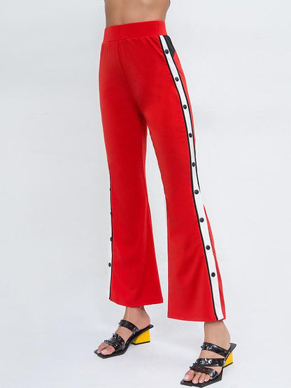 Split Patchwork Flared High Waist Trousers
