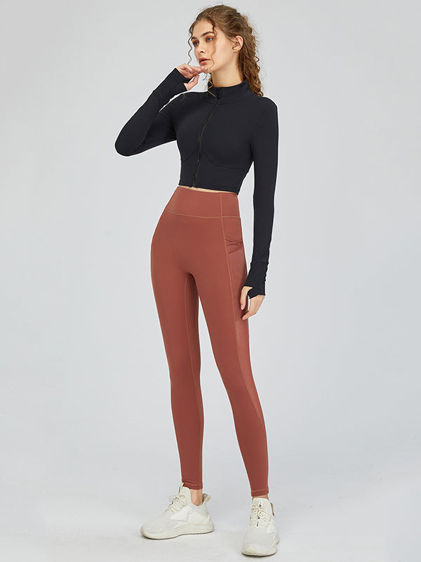 Simple Wrap Zipper High-Neck Yoga Tops